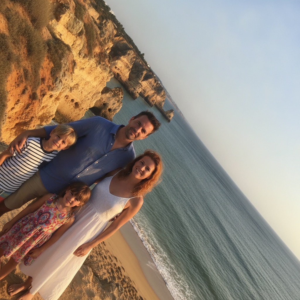 Scheve strandfoto met iemand half buiten beeld