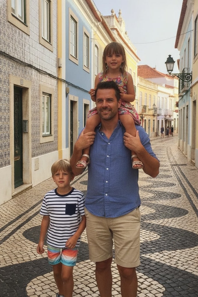 Door de oude stad op papa's schouders