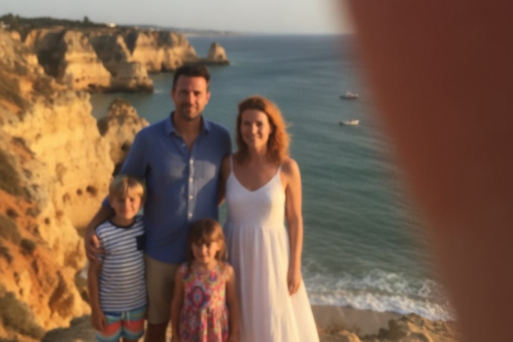 Vinger half voor de lens op het strand